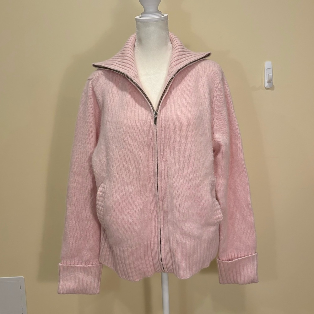 Charter Club Petite Pink Lambswool Angora Zip-Up Sweater – P/L